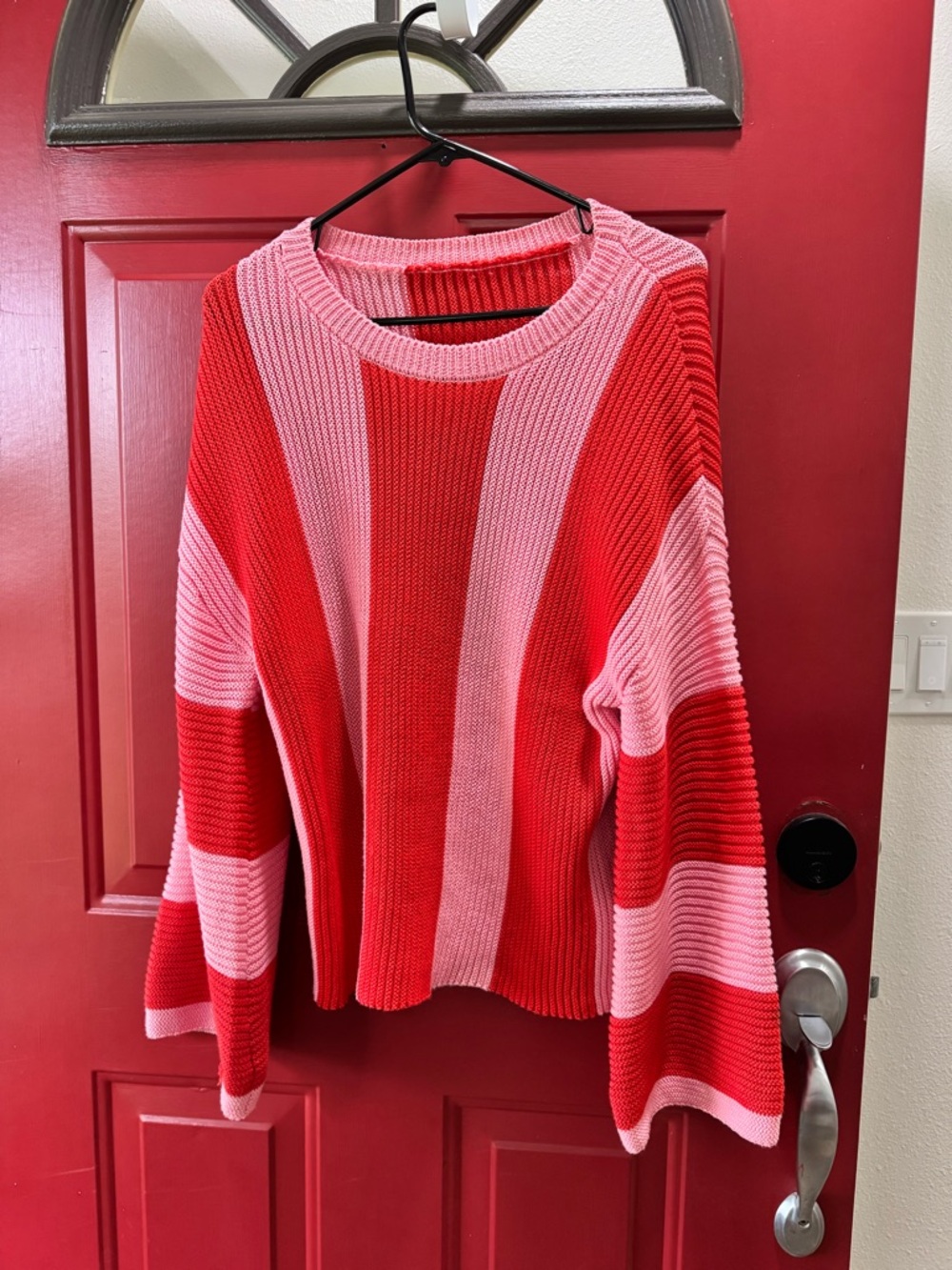 Women's Red and Pink Stripe Knit Sweater